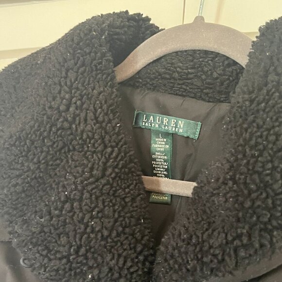 Lauren Ralph Lauren women's large quilted puffer vest toggles fleece black - Picture 4 of 8